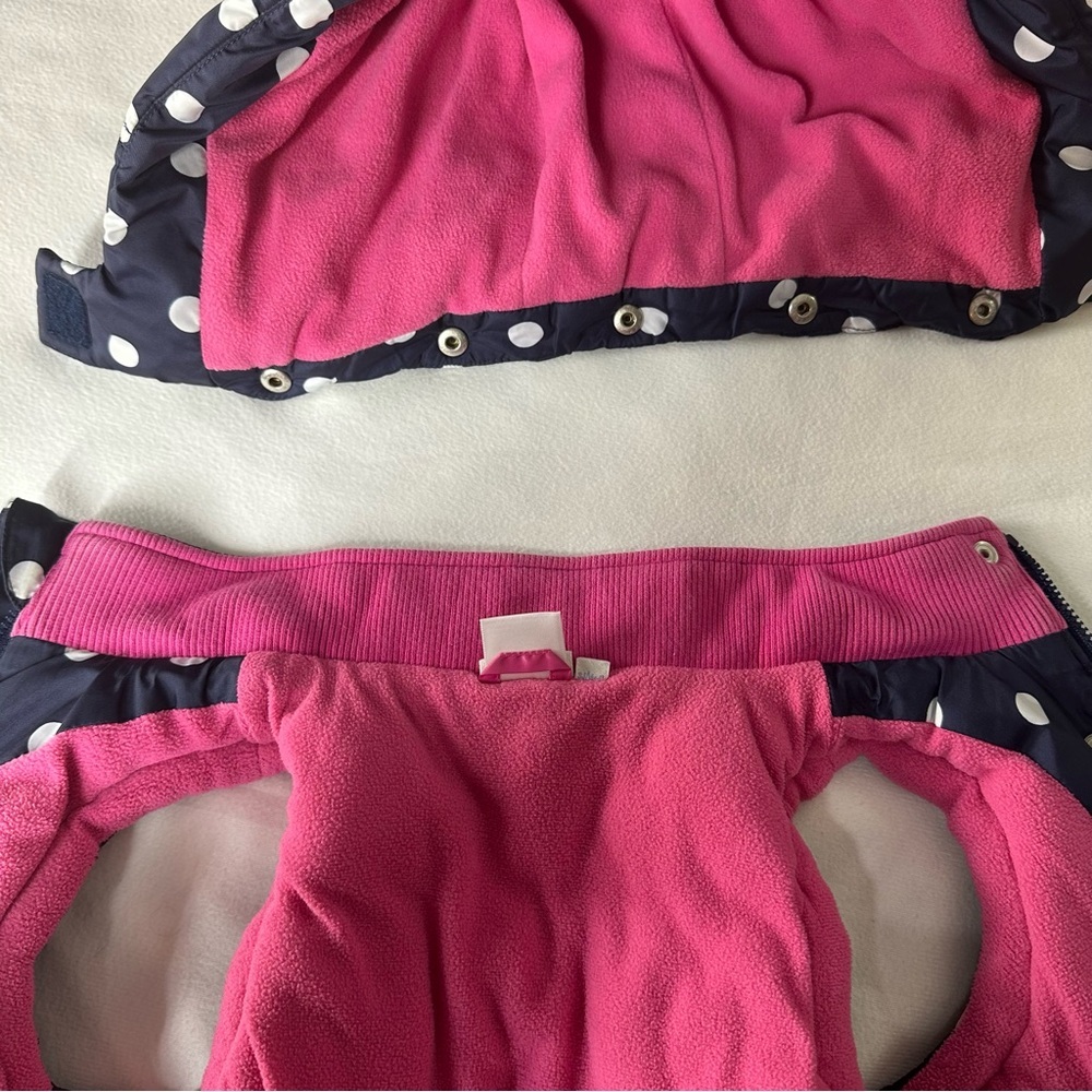 JoJo Maman Bébé Navy Polka Dot Puffer Vest 3Y Detachable Hood Fleece Lined - Picture 10 of 10